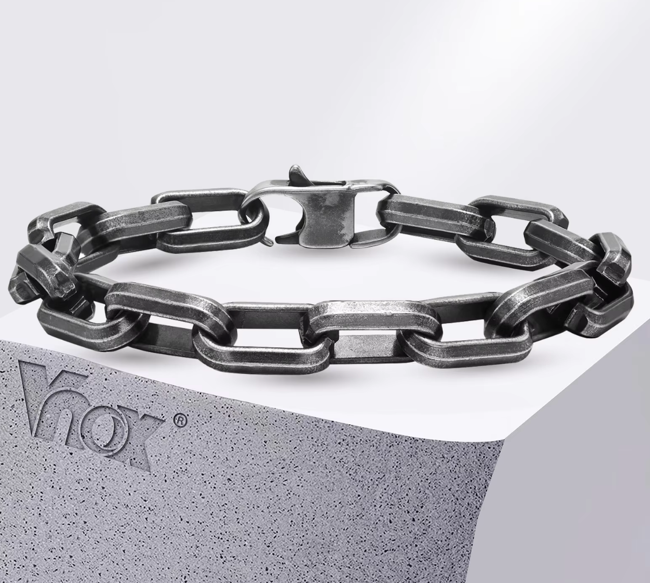 Punk Rectangular Link Chain Bracelet – Chunky Oxidized Paperclip