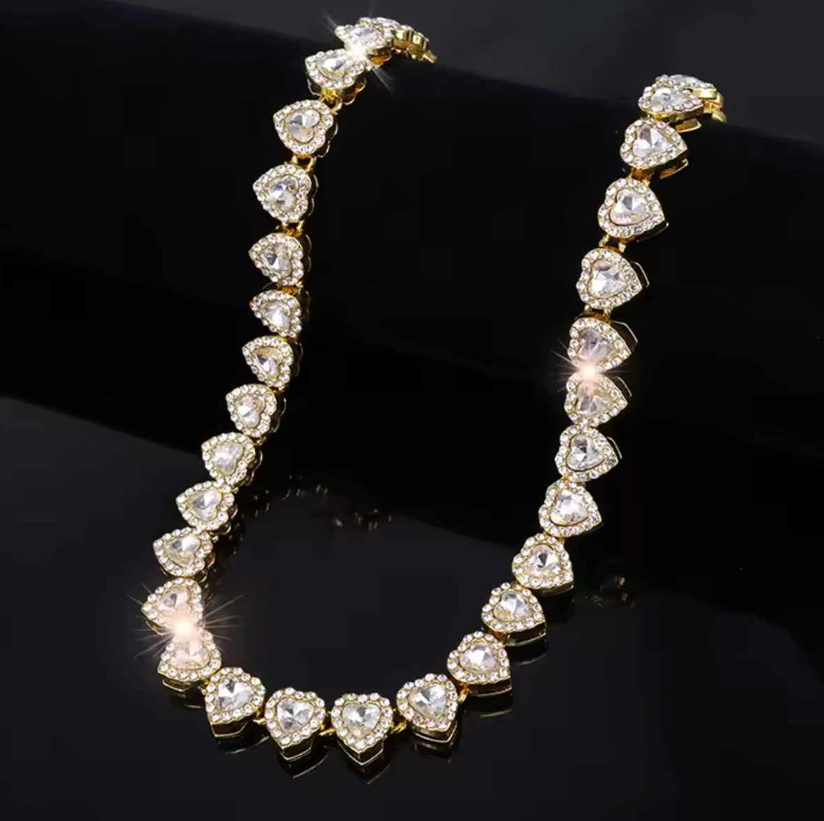 Luxurious Heart Rhinestone Tennis Chain Necklace & Bracelet Set